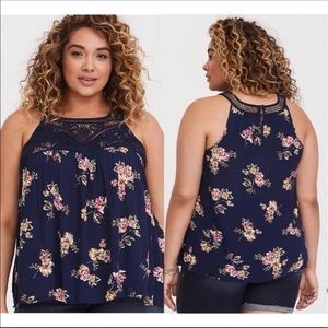 Torrid Blue Floral Knit Tank Top